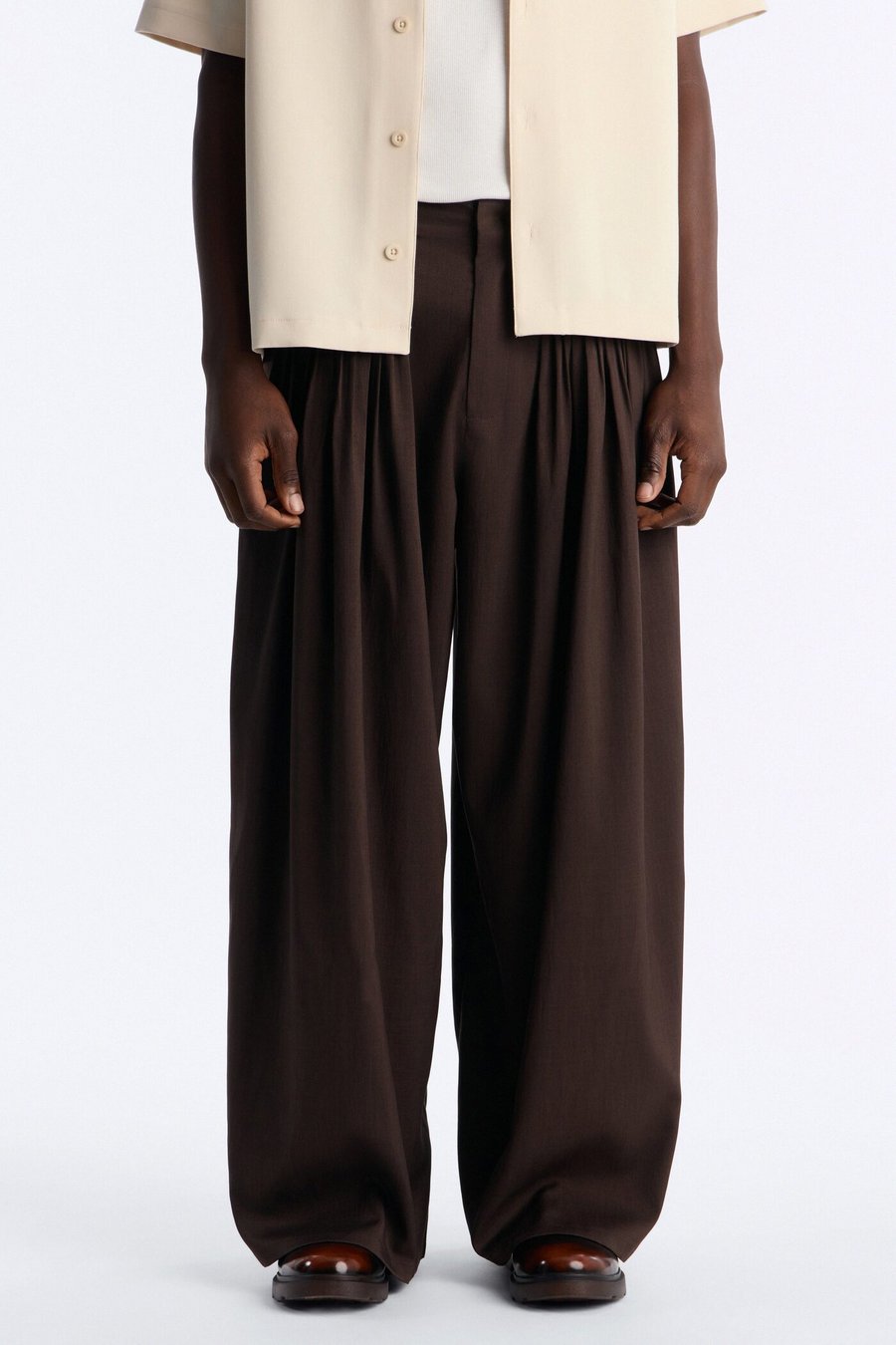 Baggy Tuxedo Pleated Trouser - Brown