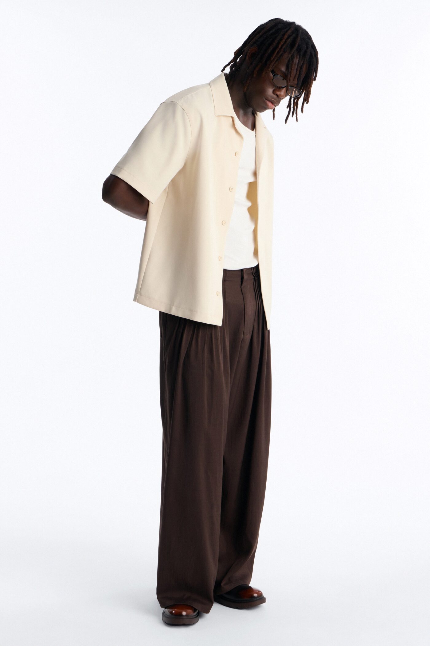 Baggy Tuxedo Pleated Trouser - Dark Brown
