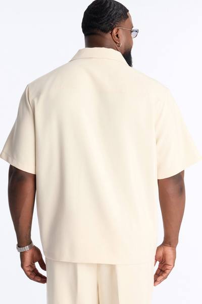 Modern Essential Sleeve Cuban Collar Button Down - Beige