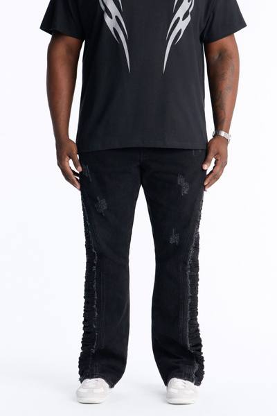 Stacked Slim Flare Slashed Down Jean - Black