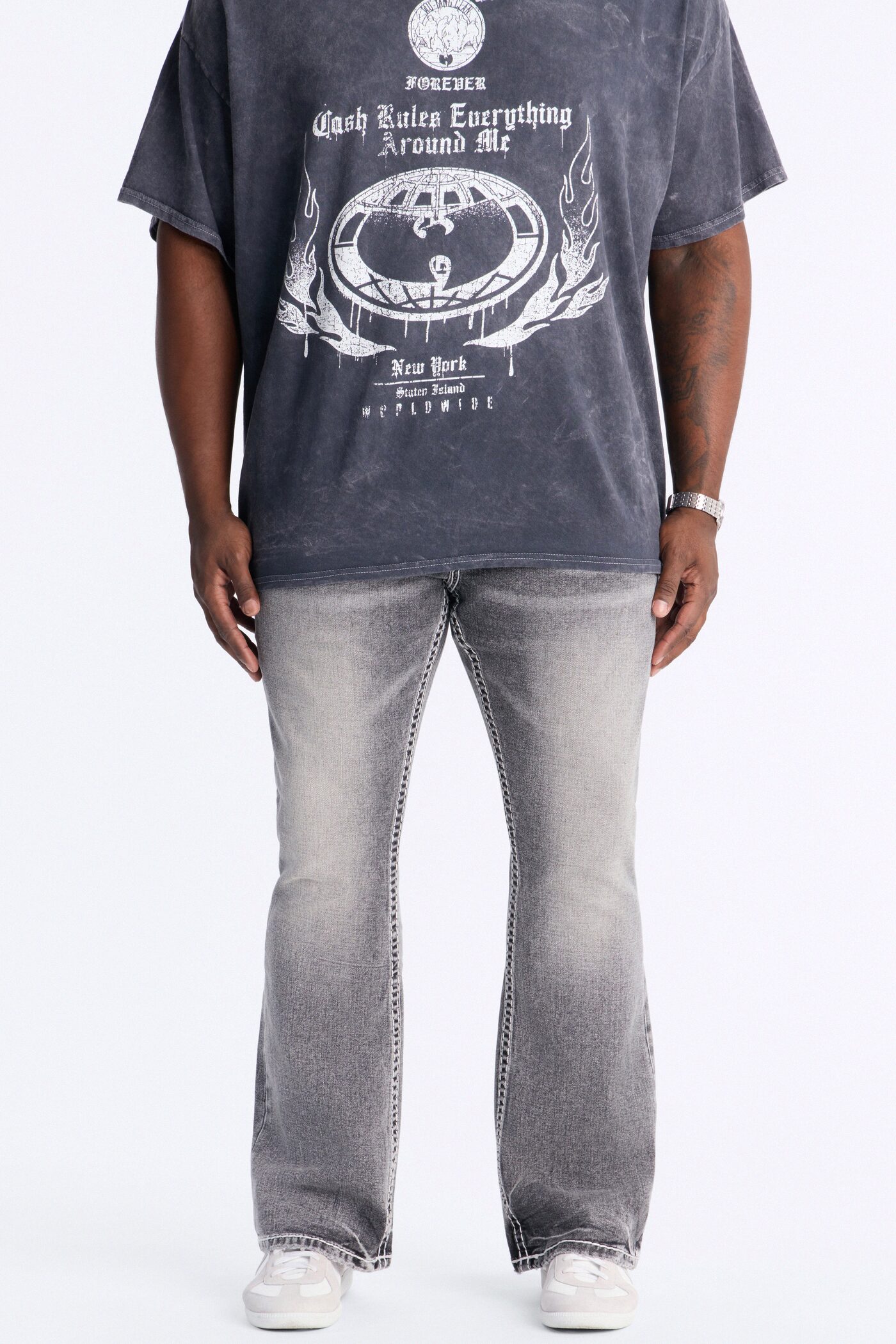 Heavy Stitch Stacked Skinny Flare Jean - Grey