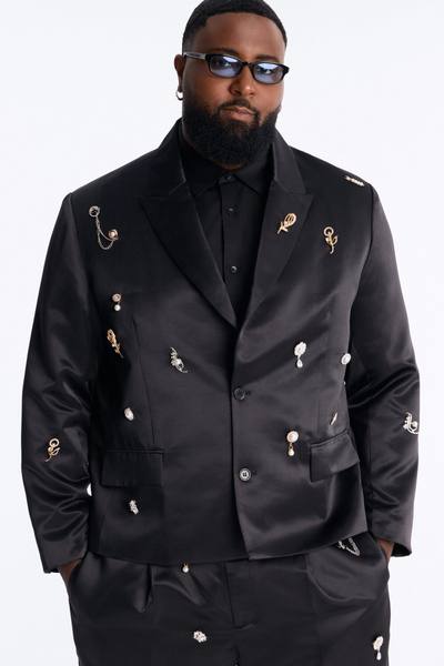 Regal All Over Brooch Single Breasted Blazer - Black