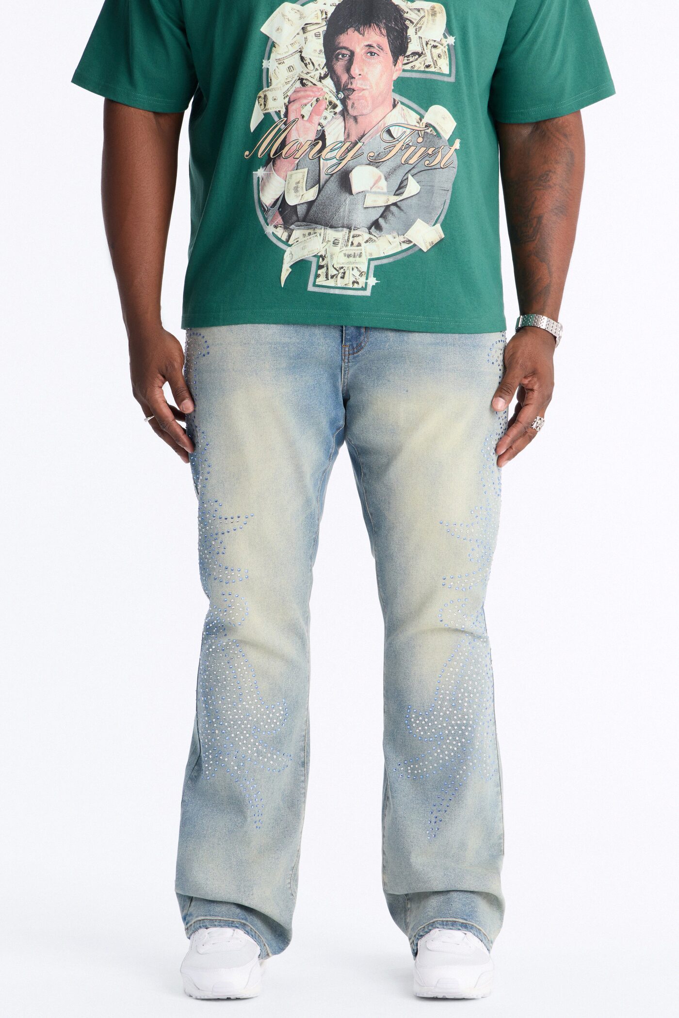 Stacked Skinny Flare Jeweled Sky Rays Jean - Light Blue Wash