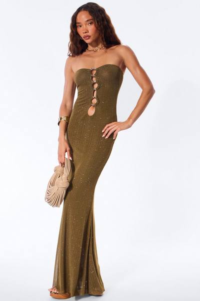 Dazzle Metallic Knit Maxi Dress - Olive