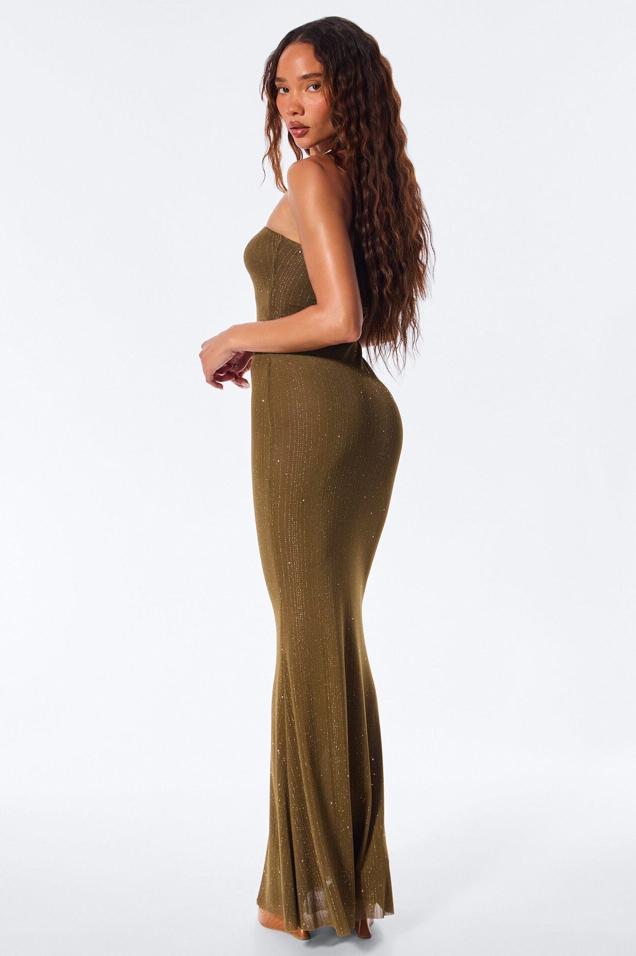 Dazzle Metallic Knit Maxi Dress - Olive