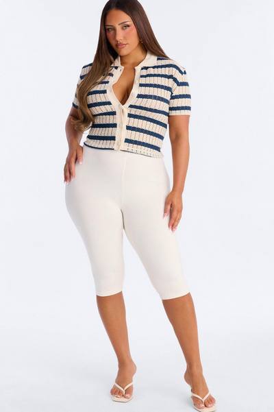 Costal Girl Striped Crochet Shirt - Navy/combo
