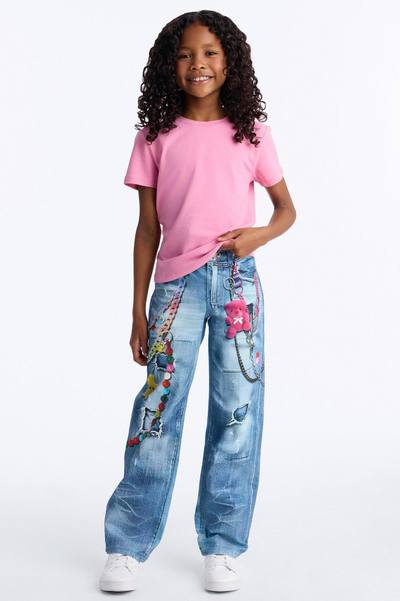 Mini Just Being Me Printed Straight Leg Jeans - Light Wash