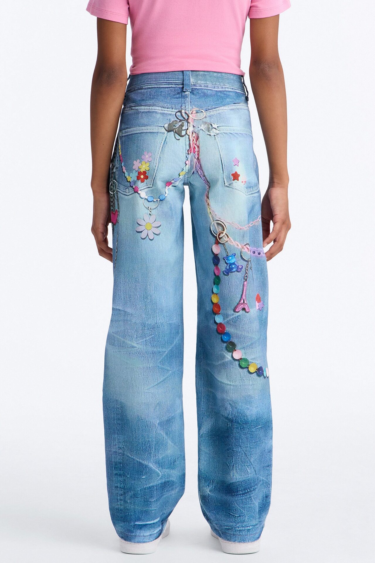 Mini Just Being Me Printed Straight Leg Jeans - Light Wash