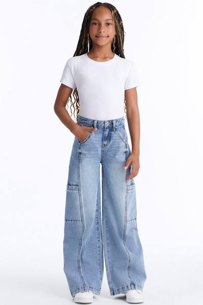 Mini Take Two Cargo Wide Leg Jeans - Medium Wash