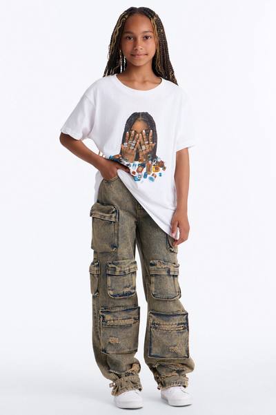 Mini Nikki Non Stretch Acid Wash Cargo Jeans - Vintage Wash