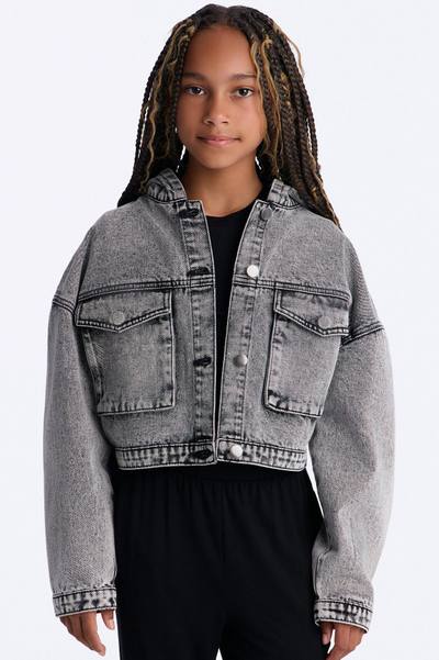 Mini No Explanation Hooded Denim Jacket - Grey