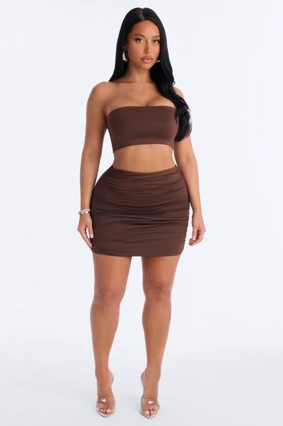 Contour Double Lined Ruched Mini Skirt - Chocolate