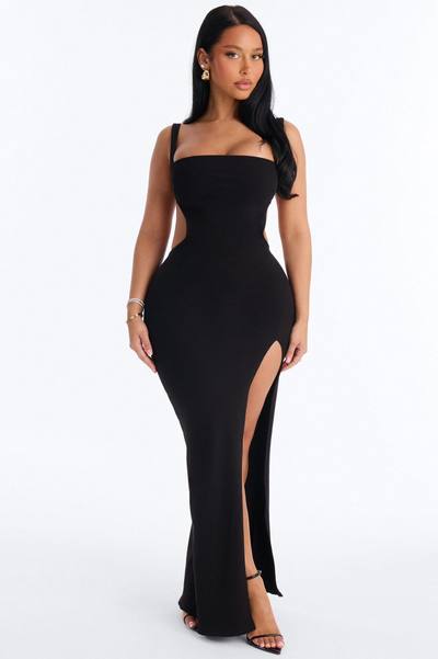 Olivia Snatched High Slit Maxi Dress - Black