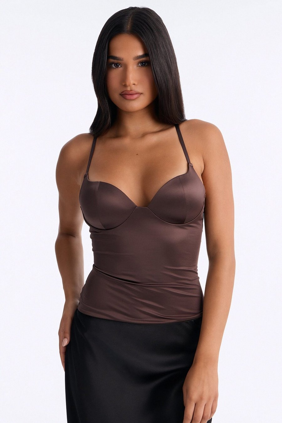 Catherine Sweetheart Satin Padded Top - Brown