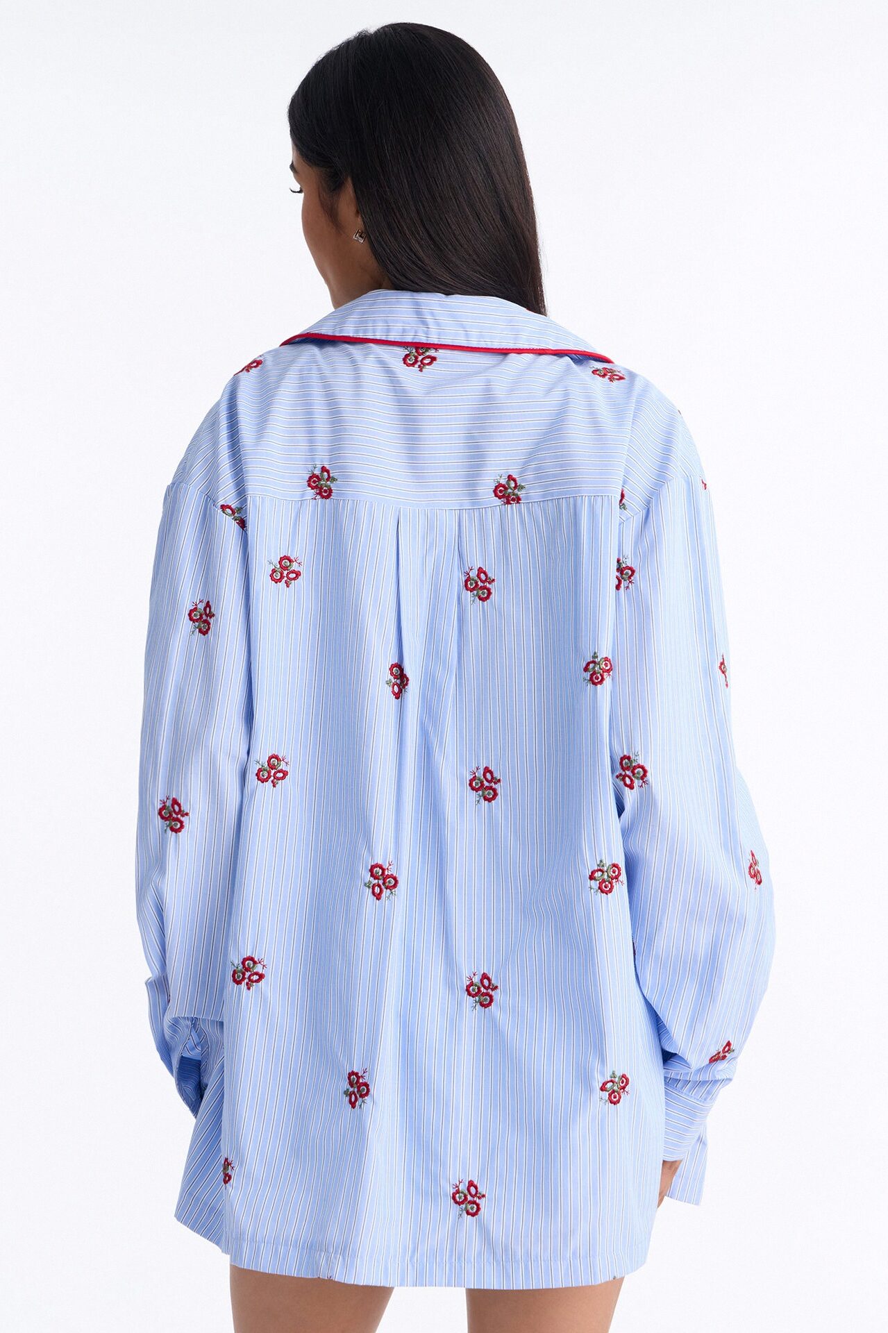 Alana Embroidered Pinstripe 3 Piece Short Set - Blue/combo