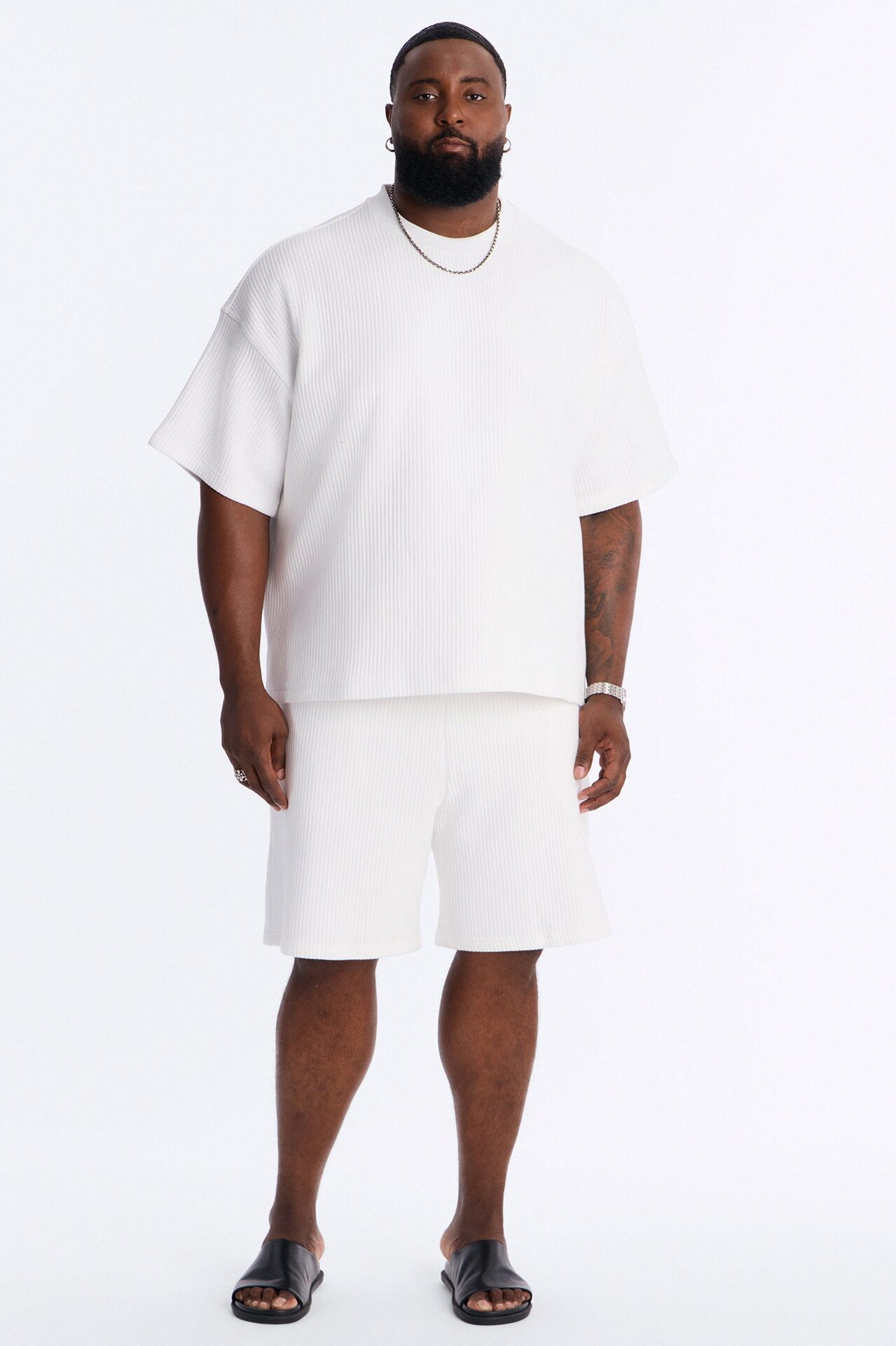 Textured Oversized Short Sleeve Fleece Tee - Cream