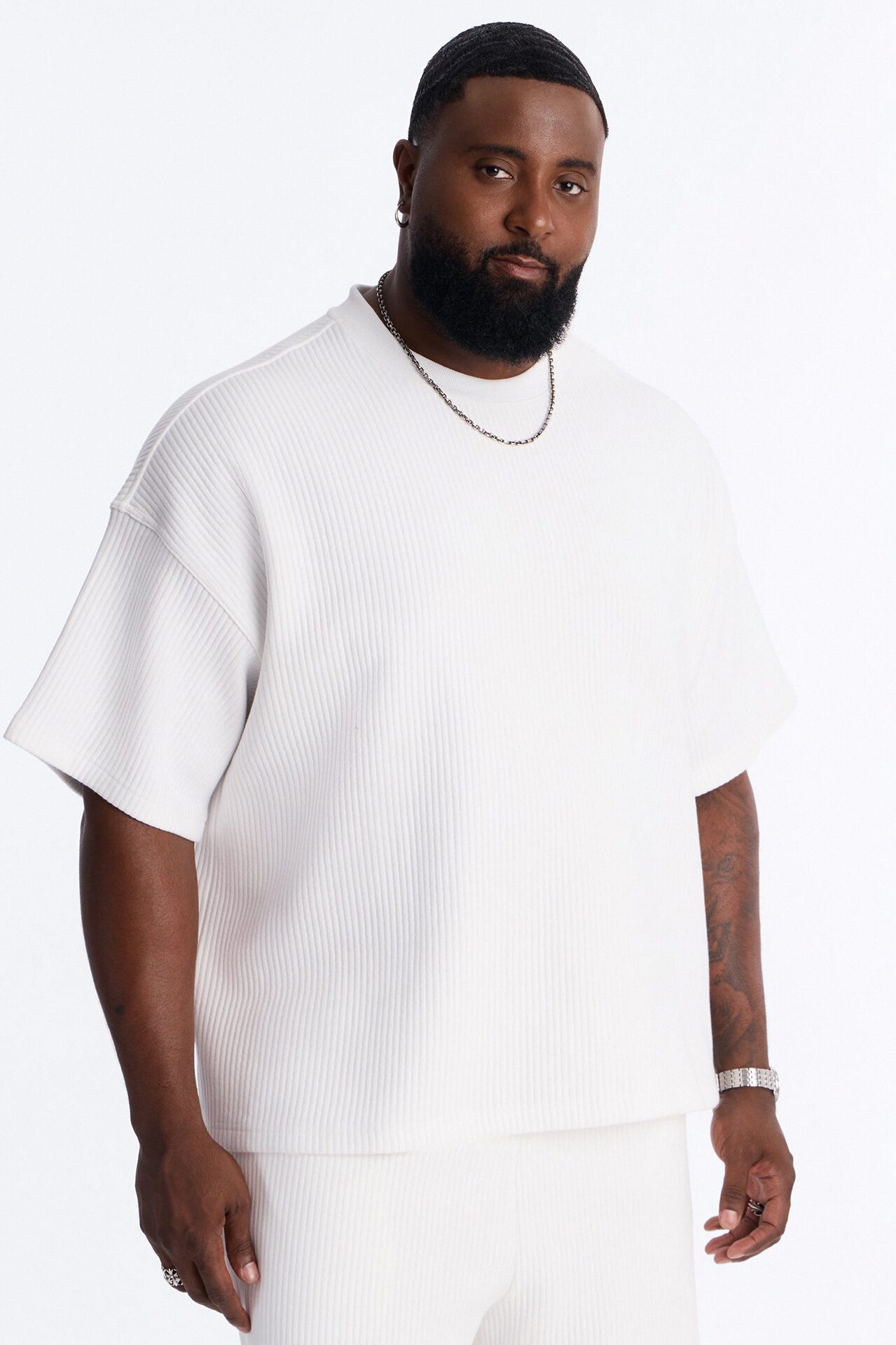 Textured Oversized Short Sleeve Fleece Tee - Cream