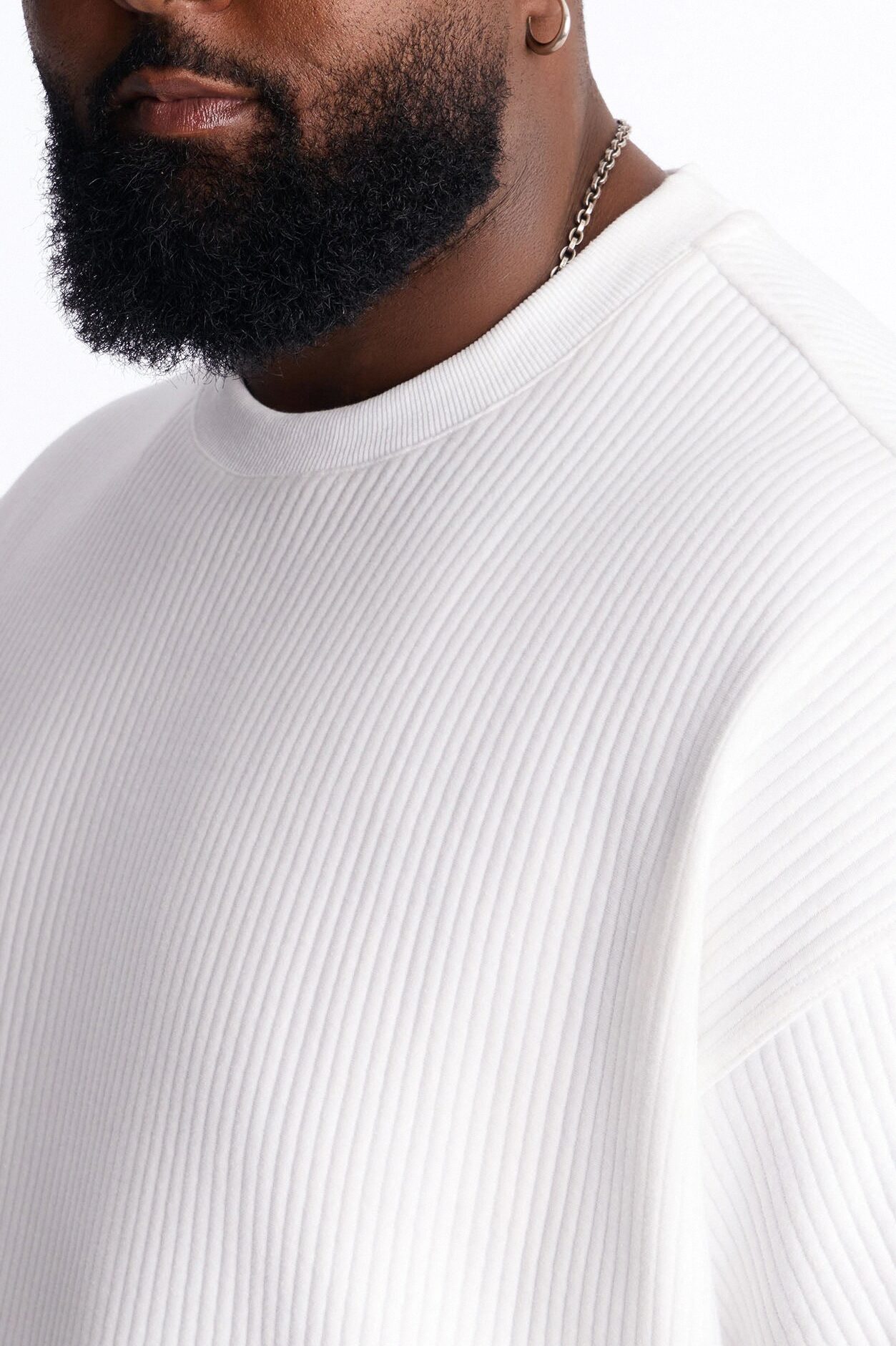 Textured Oversized Short Sleeve Fleece Tee - Cream