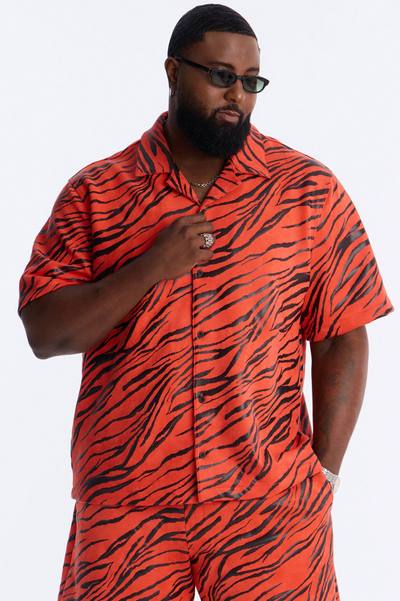 Can't Be Tamed Cuban Collar Button Up Shirt - Orange