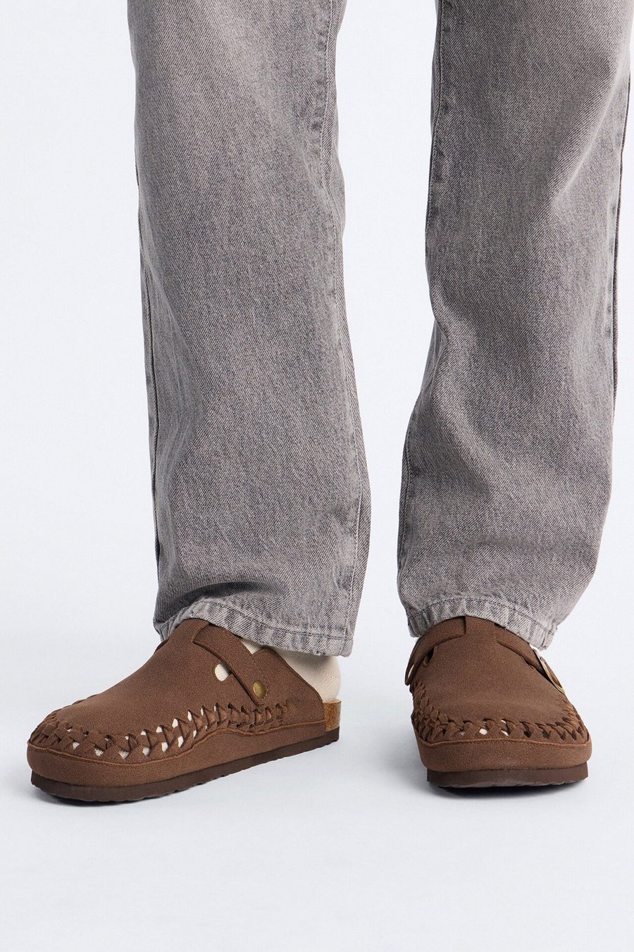 Woven Faux Suede Slip On Mule - Brown