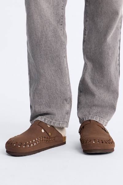 Woven Faux Suede Slip On Mule - Dark Brown