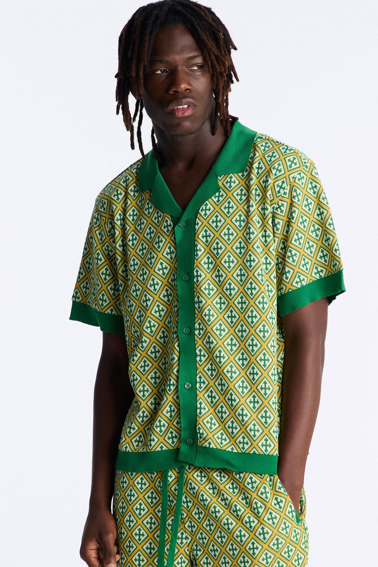 Tunis Medina Jacquard Button Up Shirt - Green