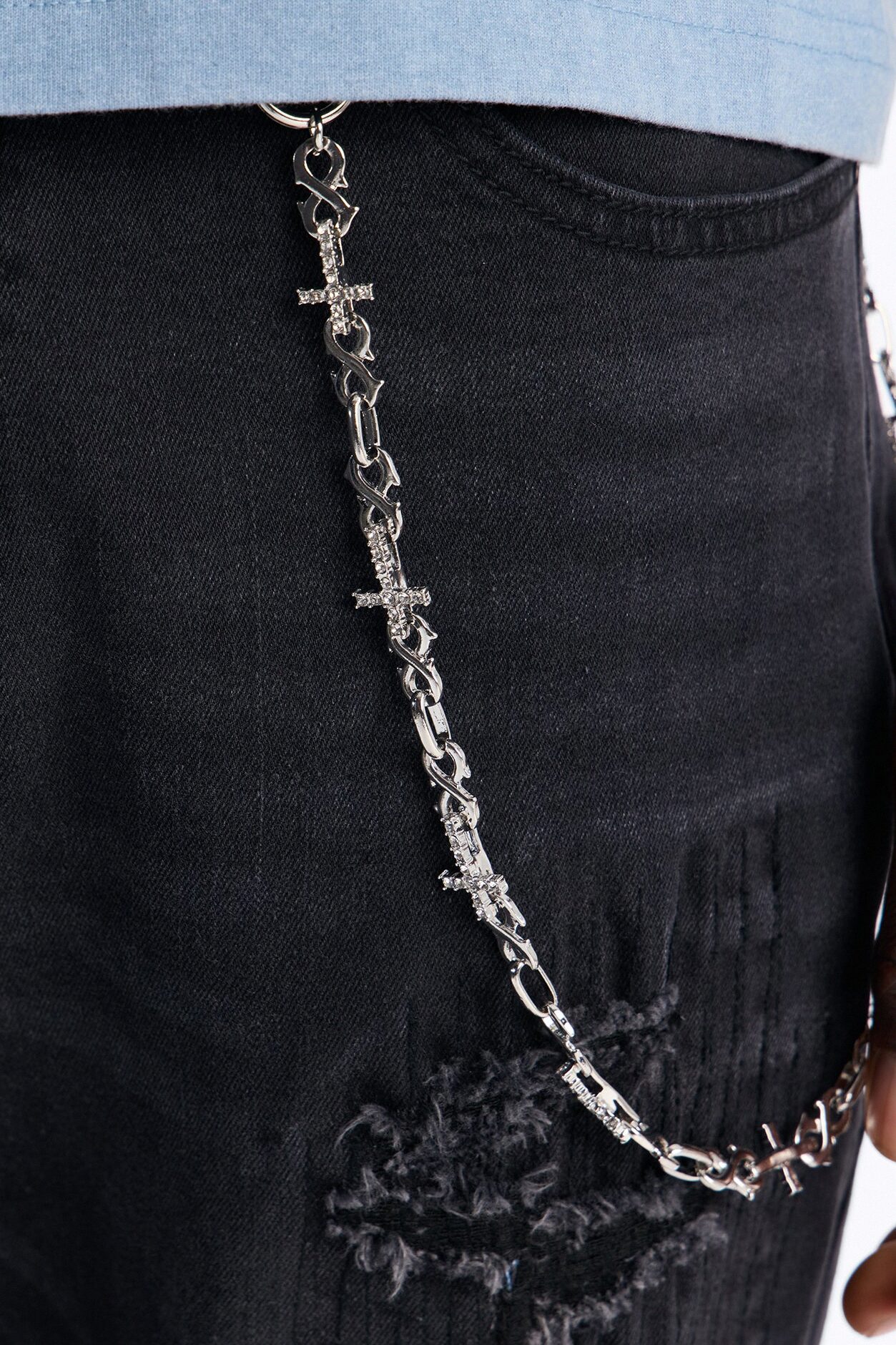 Infinity Cross Rhinestone Pant Chain - Silver
