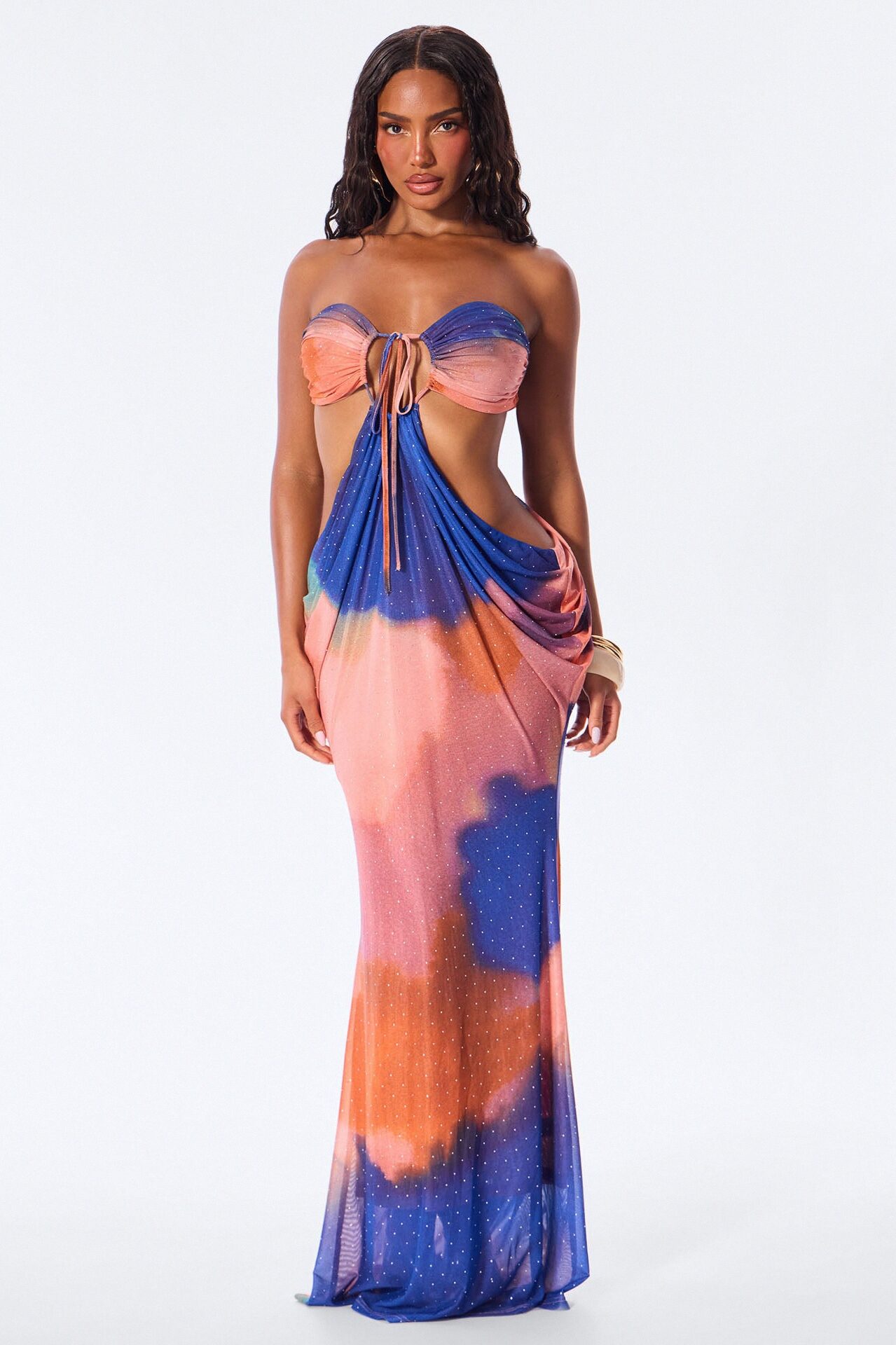 Sunkiss Ombre Mesh Strapless Maxi Dress - Multi Color