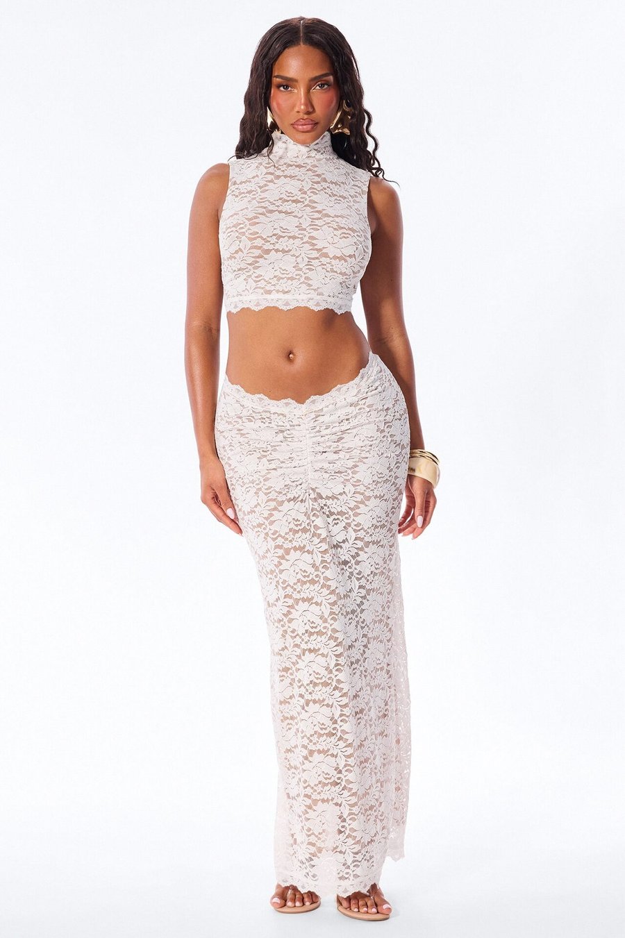 Luma Lace Midi Skirt Set - White