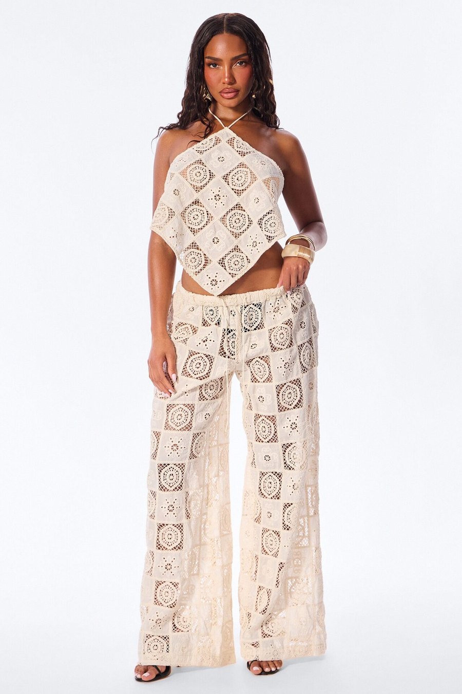 Juliette Crochet Pant Set - White