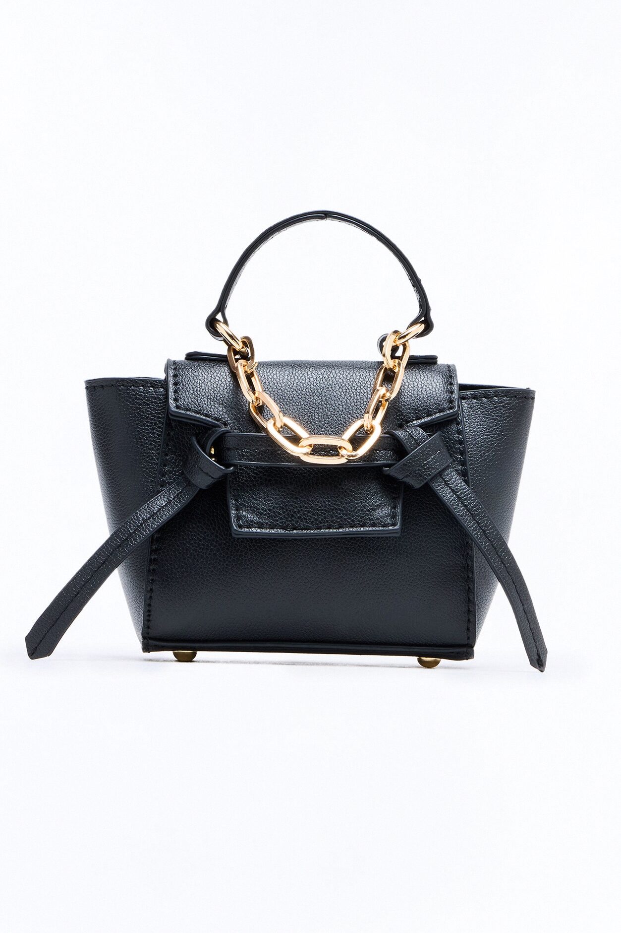 Small Package Mini Faux Leather Satchel Handbag - Black