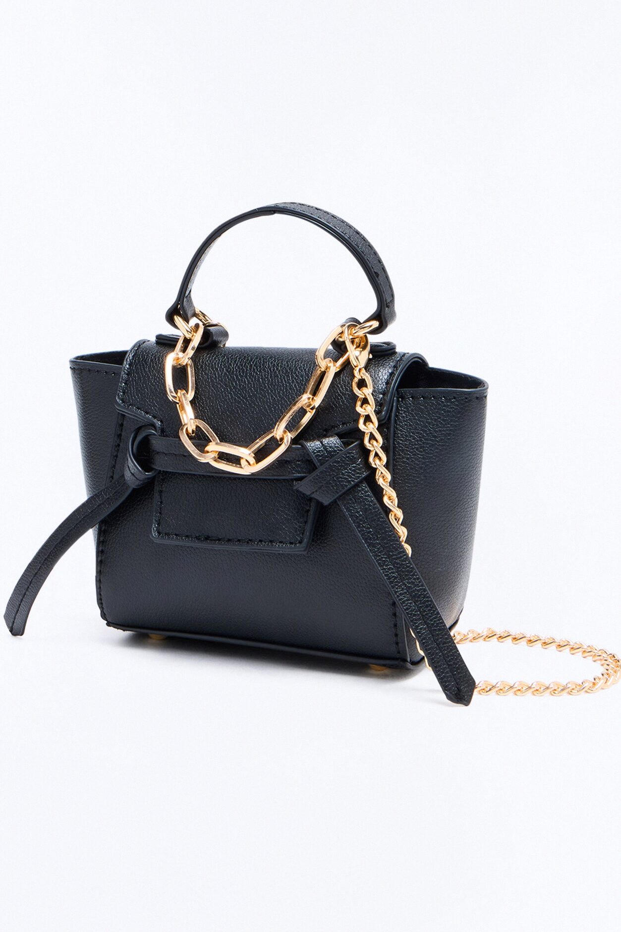 Small Package Mini Faux Leather Satchel Handbag - Black