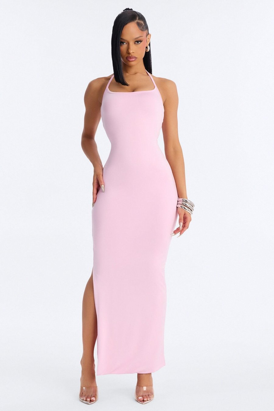 Contour Double Lined Halter Maxi Dress - Pink