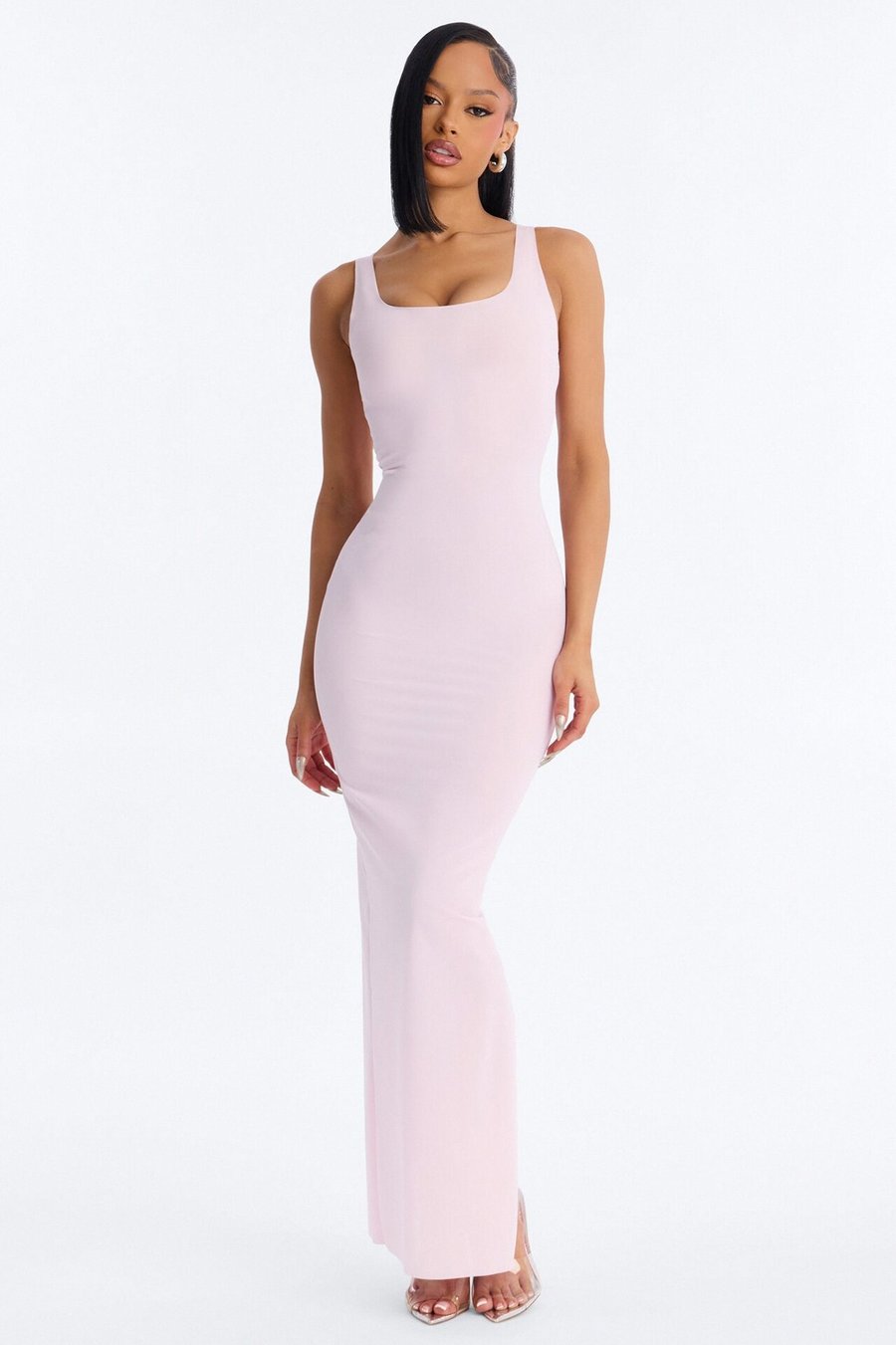 Power Mesh Low Scoop Back Sleeveless Maxi Dress - Pink