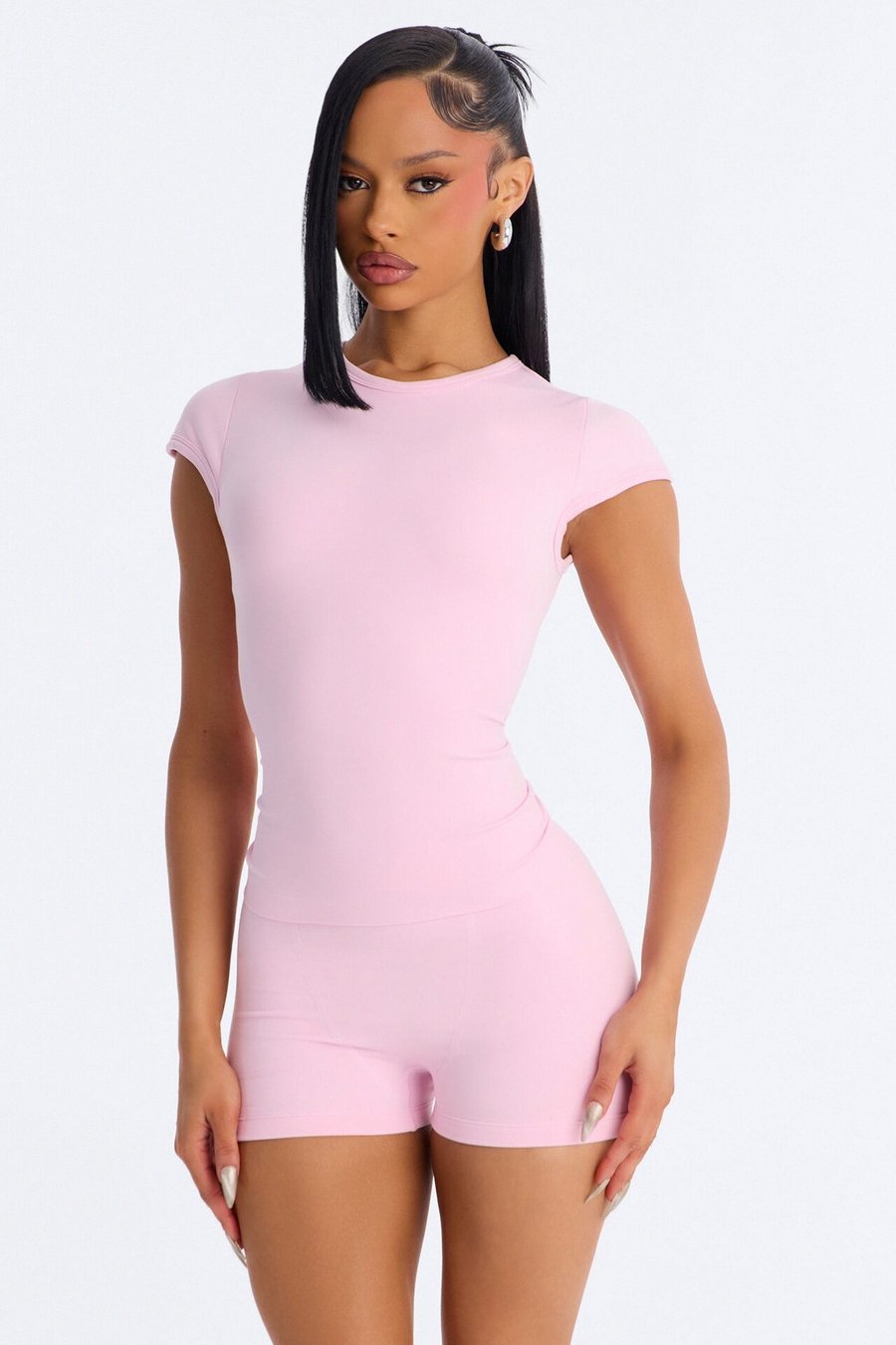 Seamless Smooth Double Lined Cap Sleeve Baby Tee - Pink