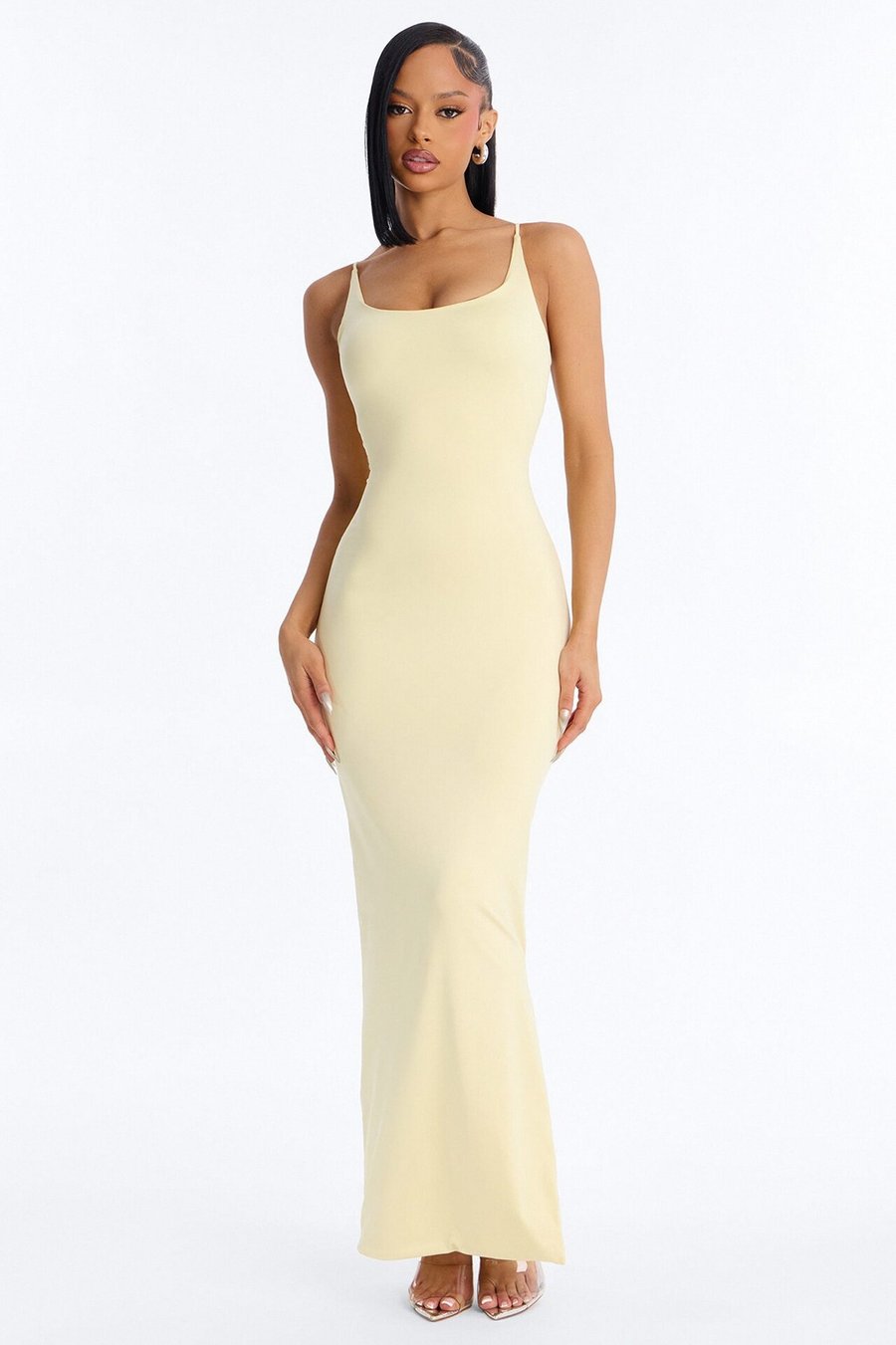 Contour Double Lined Scoop Neck Spaghetti Strap Maxi Dress - Yellow