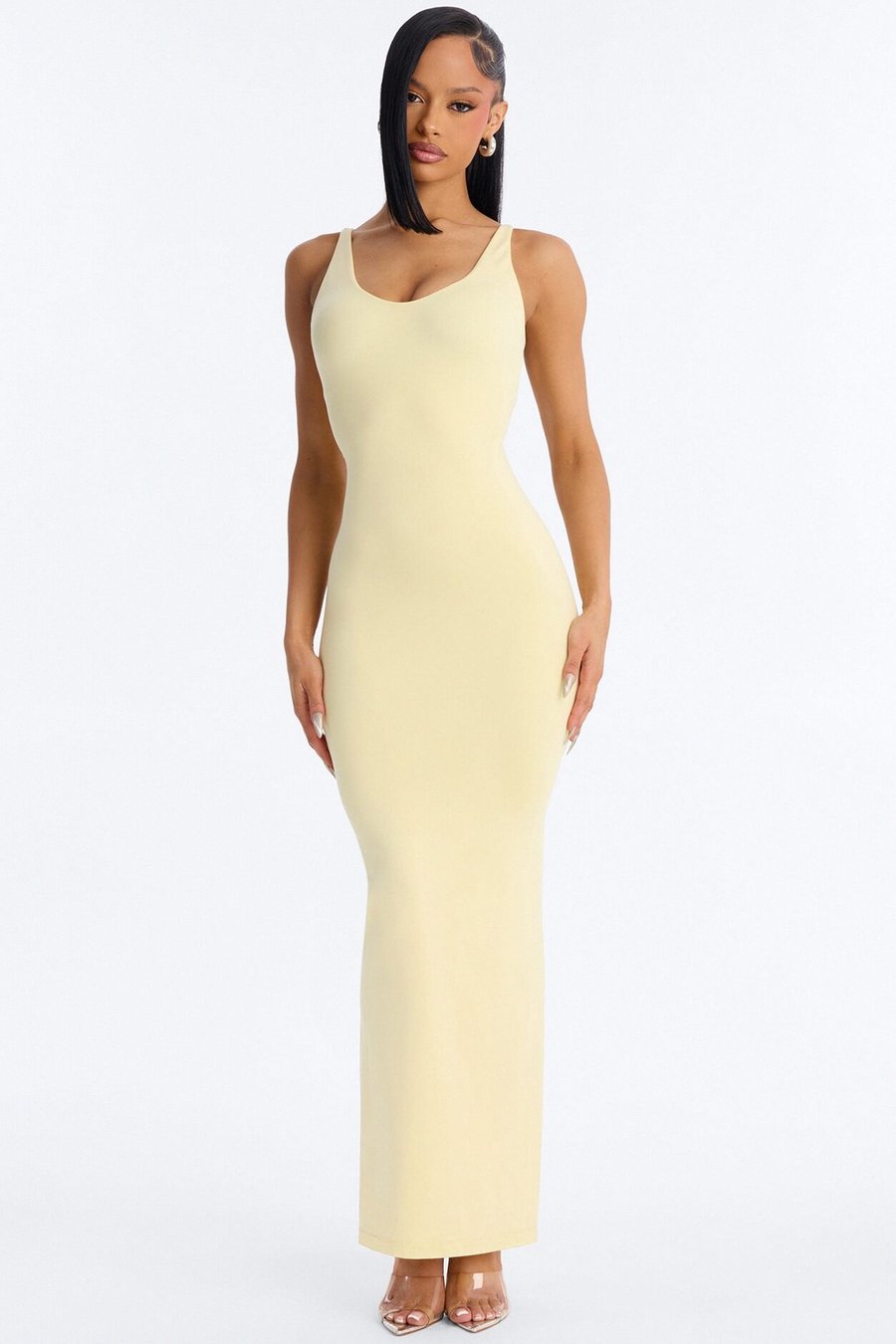 Seamless Smooth Double Lined Scoop Neck Maxi Dress - Yellow
