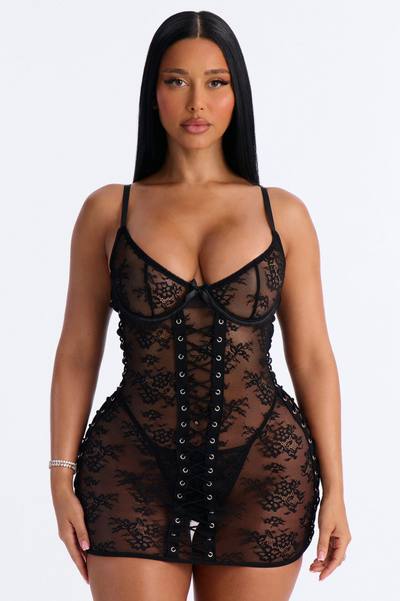 Your Perfect Match Lace Underwire Chemise - Black