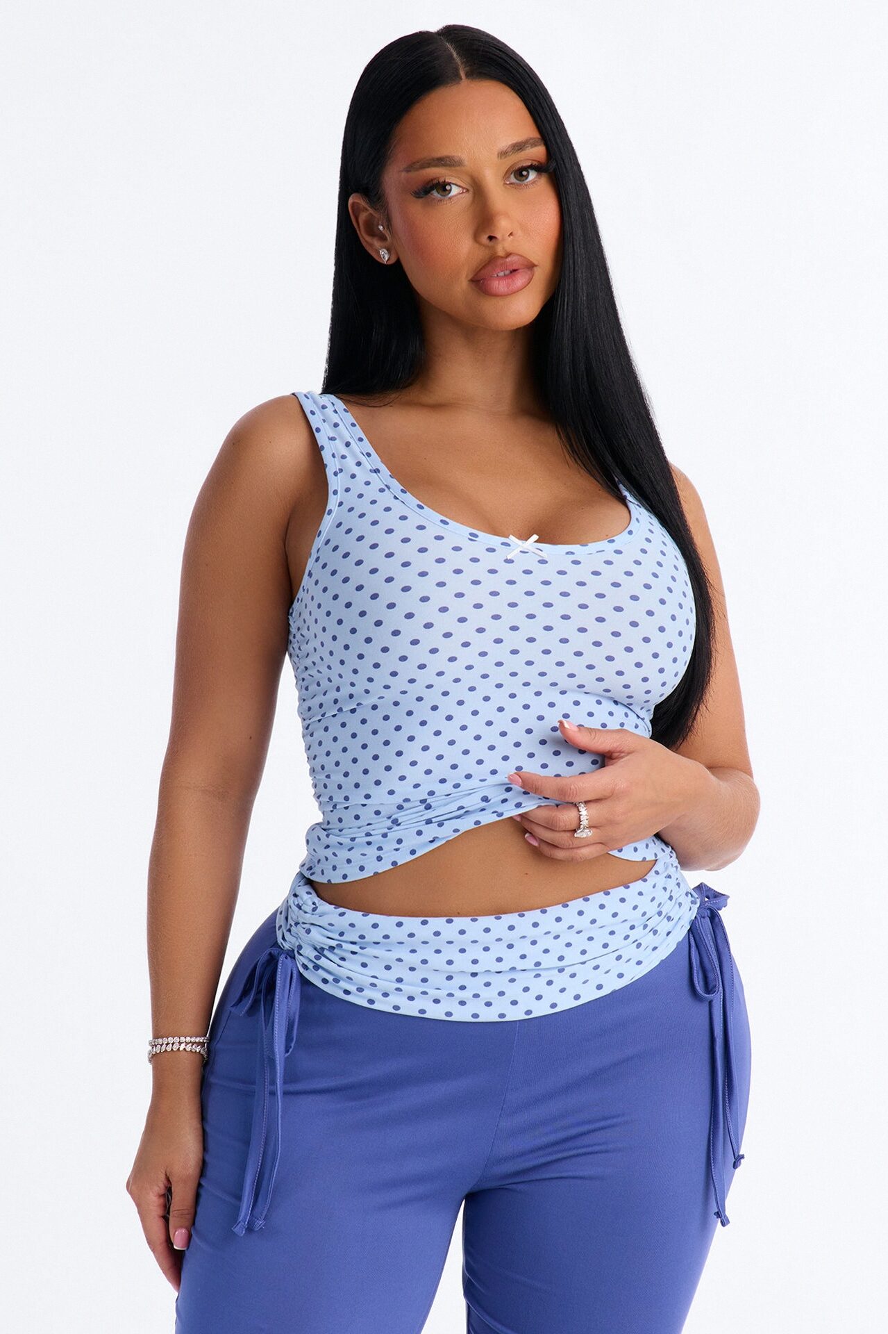 Petty Dreams Tank PJ Foldover Pant Set - Blue/combo