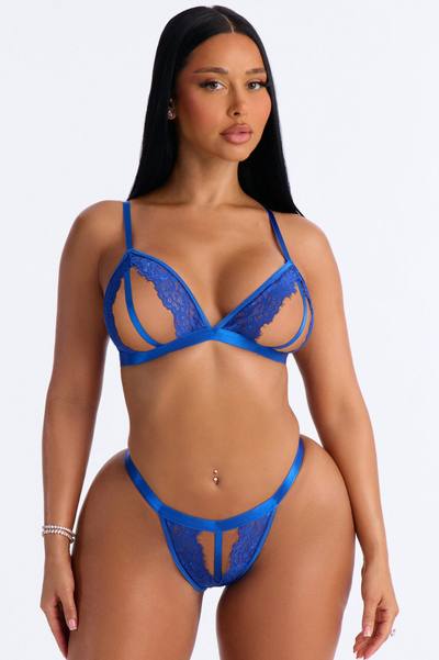 Sneak Peak Lace Bralette 2 Piece Set - Blue