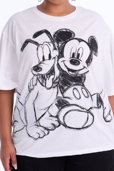 Mickey Mouse And Pluto Drop Shoulder Tee - White