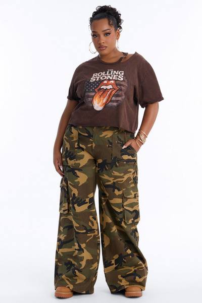 The Rolling Stones Americana Cut Out Crop Tee - Brown
