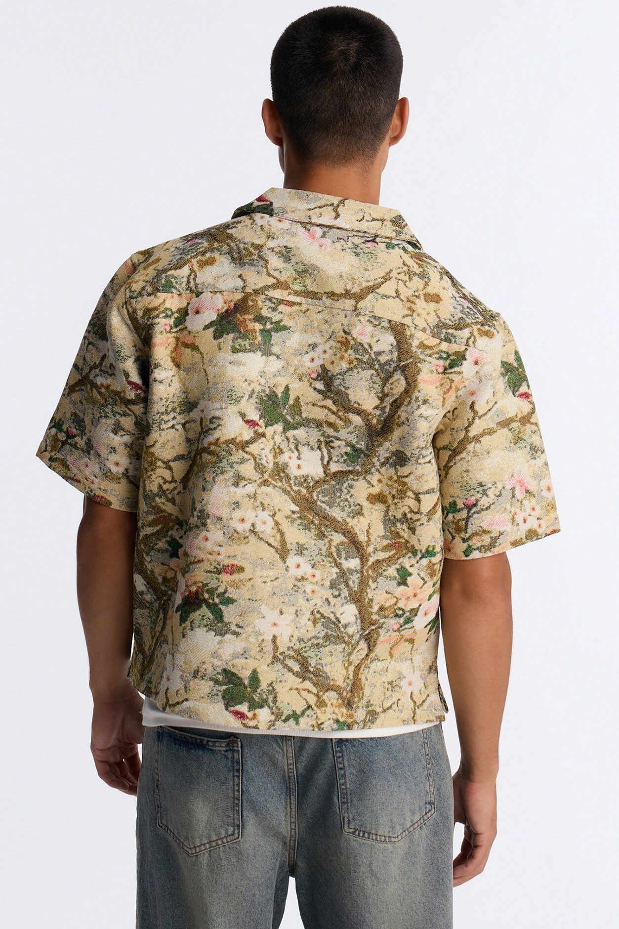 Relaxed Cropped Tapestry Button Up Shirt - Multi Color