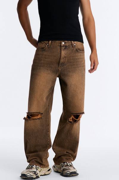 Baggy Classic Knee Slit Jean - Brown