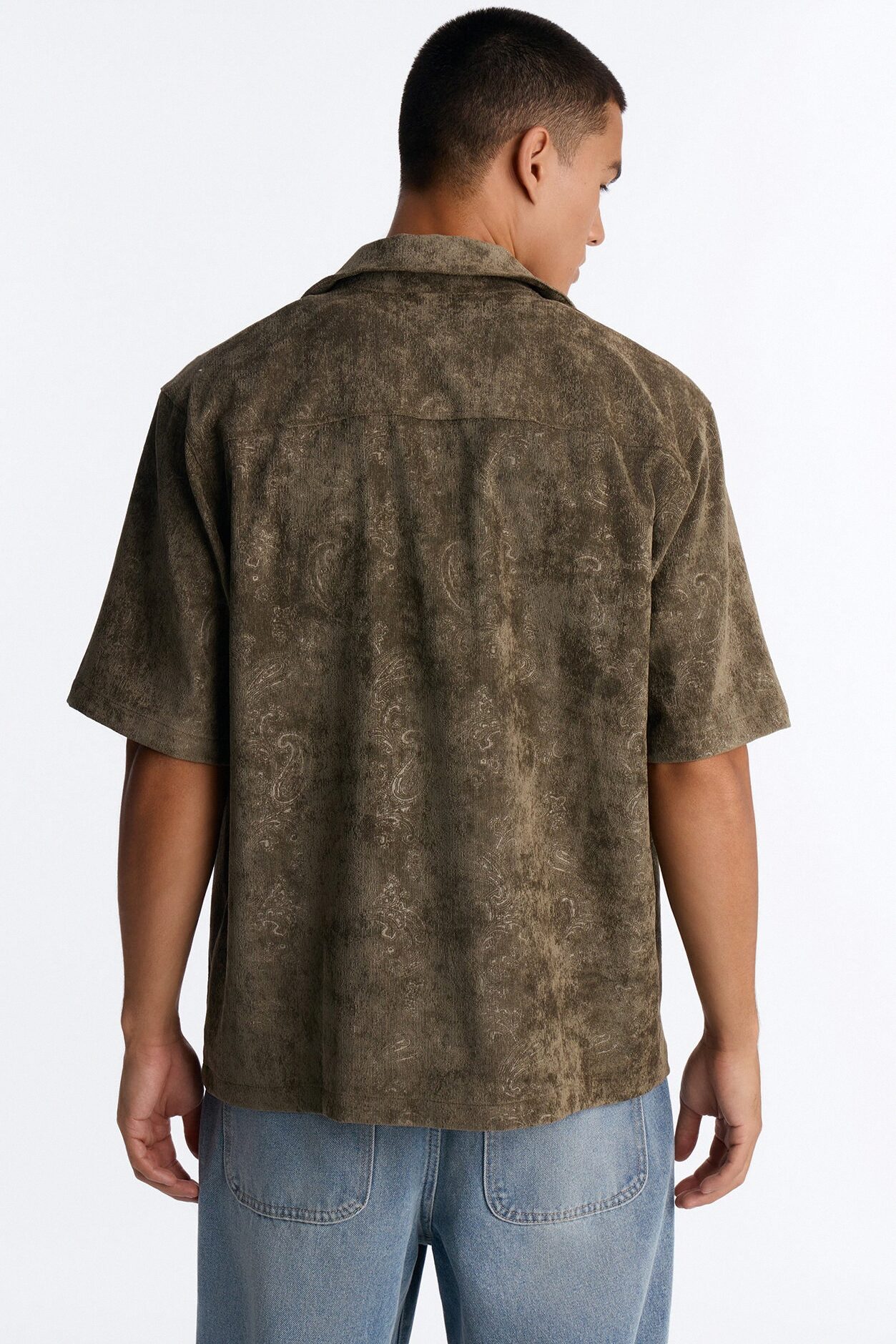Field of Paisley Cuban Collar Button Up Shirt - Olive