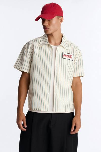 Coca Cola Pop Art Cuban Collar Button Up Shirt - White/combo