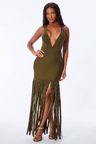 Valeria Bandage Fringe Maxi Dress - Olive