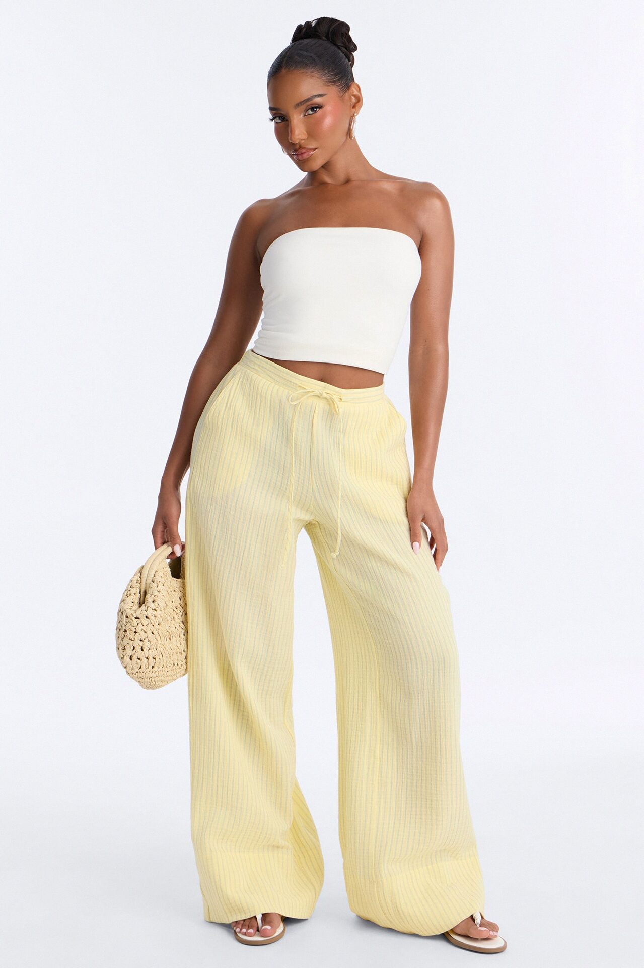 Sunny Haze Wide Leg Gauze Pant - Yellow