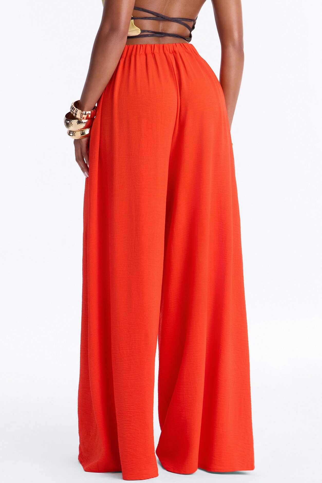 Amiah High Rise Wide Leg Flowy Pant 33″ - Tomato Red