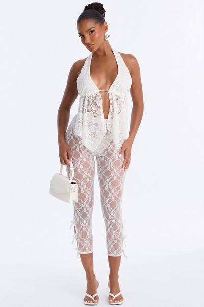 Seraphina Lace Bow Trim Legging - Ivory